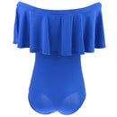 Women Girls Fashionable Comfortable Wear Off-Shoulder Short Sleeves Ruffled Romper Bodysuit Jumpsuit Blue Size S