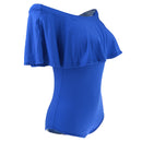Women Girls Fashionable Comfortable Wear Off-Shoulder Short Sleeves Ruffled Romper Bodysuit Jumpsuit Blue Size M