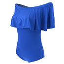 Women Girls Fashionable Comfortable Wear Off-Shoulder Short Sleeves Ruffled Romper Bodysuit Jumpsuit Blue Size XL