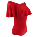 Women Girls Fashionable Comfortable Wear Off-Shoulder Short Sleeves Ruffled Romper Bodysuit Jumpsuit Red Size S