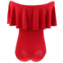 Women Girls Fashionable Comfortable Wear Off-Shoulder Short Sleeves Ruffled Romper Bodysuit Jumpsuit Red Size S