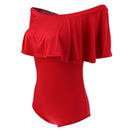Women Girls Fashionable Comfortable Wear Off-Shoulder Short Sleeves Ruffled Romper Bodysuit Jumpsuit Red Size M