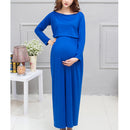 Women Elastic Waist Maxi Maternity Clothing Outfit Dress Pregnant Photo Props Casual Wear Long Sleeve Dress Gift Blue