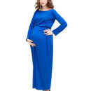 Women Elastic Waist Maxi Maternity Clothing Outfit Dress Pregnant Photo Props Casual Wear Long Sleeve Dress Gift Blue