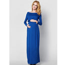 Women Elastic Waist Maxi Maternity Clothing Outfit Dress Pregnant Photo Props Casual Wear Long Sleeve Dress Gift Blue