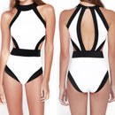 Women Fashionable Soft Comfortable Padded Halter High Neck Backless Swimsuit Swimwear Summer Beachwear Party Vacation Clothing Accessory White S