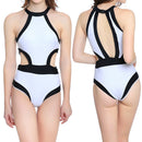 Women Fashionable Soft Comfortable Padded Halter High Neck Backless Swimsuit Swimwear Summer Beachwear Party Vacation Clothing Accessory White S