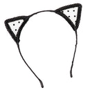 Cute Girls Daily Headwear Handcraft Hairband Dots Lace Cat Ears Decor