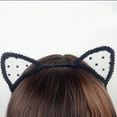 Cute Girls Daily Headwear Handcraft Hairband Dots Lace Cat Ears Decor