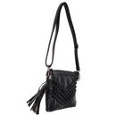 Soft PU Leather Small Satchel Shaped Crossbody Bag with Rivets and Tassel