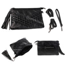 Soft PU Leather Small Satchel Shaped Crossbody Bag with Rivets and Tassel