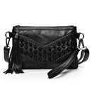 Soft PU Leather Small Satchel Shaped Crossbody Bag with Rivets and Tassel
