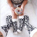 2Pcs Women Mother Child Warm Winter Cartoon Leopard Socks Bed Sleep Socks