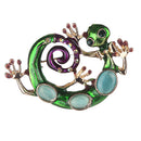 Green Opals Enamel Enmaltes Lizard Gecko Snake Brooches For Women