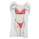 Fashion Women Ladies Red Polka Dots Bikini Cover-up T-shirt Tee Tops Birthday Pajamas Hen Night Sleepwear