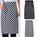 White Black Grids Printed Chef Waitress Apron Bistro Apron Waist Tied Half Apron