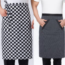 White Black Grids Printed Chef Waitress Apron Bistro Apron Waist Tied Half Apron