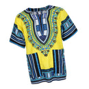 Unisex Traditional African Prints Dress Cotton Dashiki Shirt Ethnic Caftan Yellow Blue