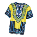 Unisex Traditional African Prints Dress Cotton Dashiki Shirt Ethnic Caftan Yellow Blue