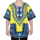 Unisex Traditional African Prints Dress Cotton Dashiki Shirt Ethnic Caftan Yellow Blue