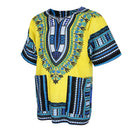 Unisex Traditional African Prints Dress Cotton Dashiki Shirt Ethnic Caftan Yellow Blue