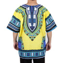 Unisex Traditional African Prints Dress Cotton Dashiki Shirt Ethnic Caftan Yellow Blue