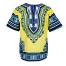 Unisex Traditional African Prints Dress Cotton Dashiki Shirt Ethnic Caftan Yellow Blue