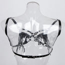Womens PU Leather Cage Bra Gothic Lingerie Exotic Black Strappy Bra Harness