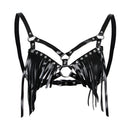 Womens PU Leather Cage Bra Gothic Lingerie Exotic Black Strappy Bra Harness