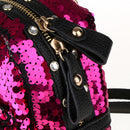 Sequins Leather Backpack Satchel Rucksack School Travel Camping Bag Purple