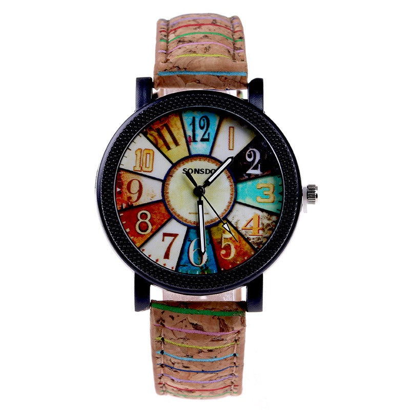 Fshion Women Watch Color Dial Retro Quartz Watch