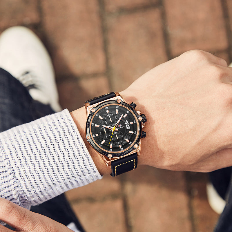 MINI FOCUS MF0175G Military Style Luminous Date Leather Strap Men Wrist Watch Quartz Watch