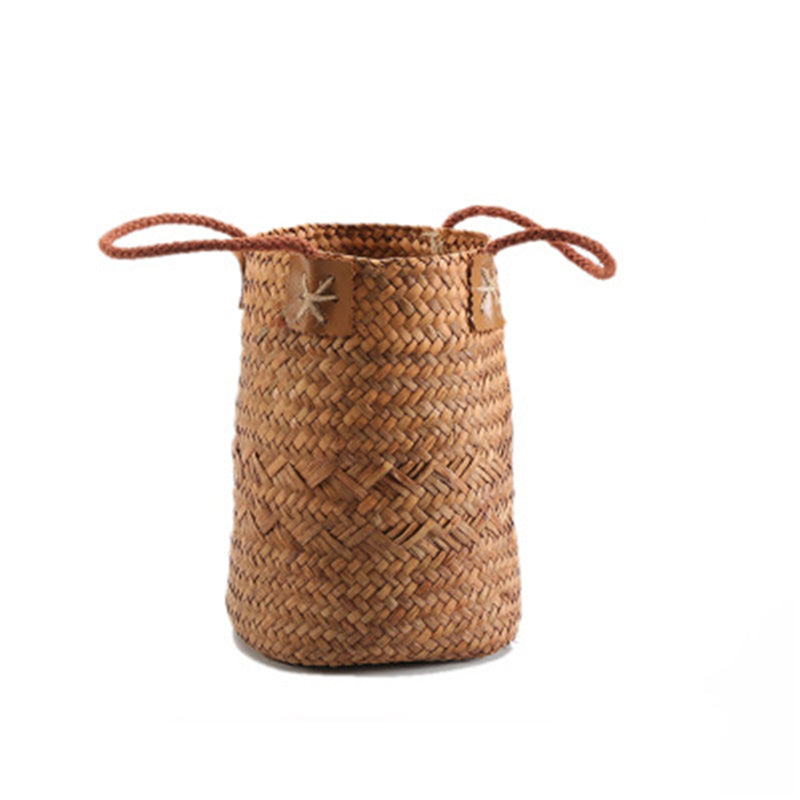 Straw Woven Flower Pot Portable Plant Storage Baskets Flower Vase Handmade Hanging Basket Home Decor
