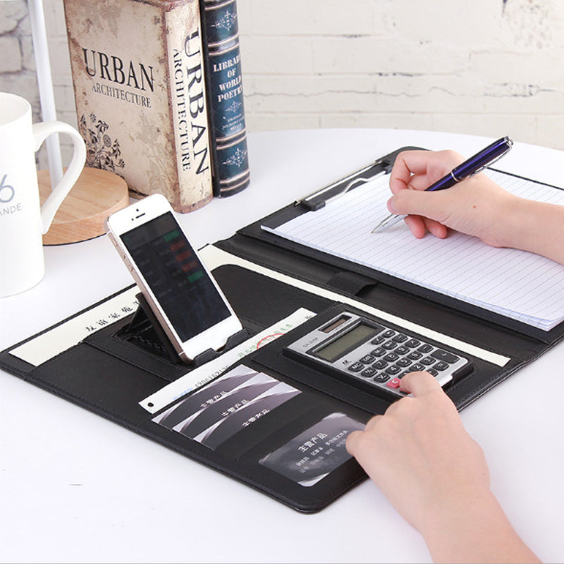 Fixed board + computer + mobile phone Holder bracket folder Multi-function a4 custom paper clip board stationery leather sales manager folder talk single business folder board
