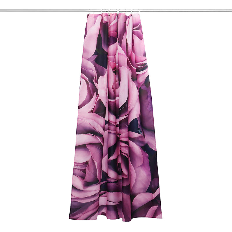 180x180cm Purple Rose Bathroom Shower Curtains With Hook + Toilet Mat + Rug