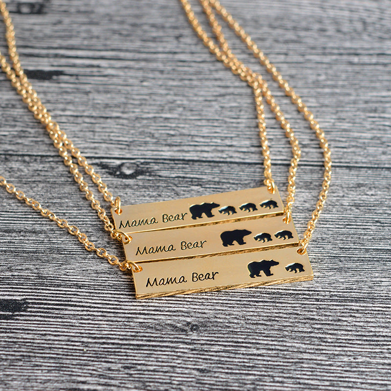 Creative Letters Engraved Mama Bear Pendant Necklace Cute Family Clavicle Necklaces for Women