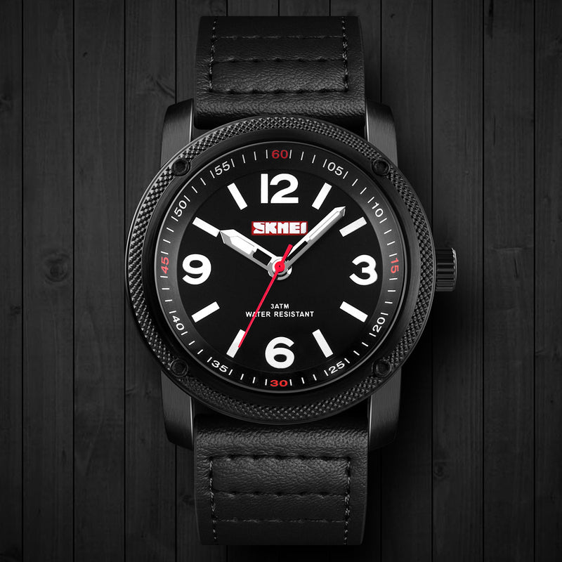 SKMEI 1417 Leather Simple Big Number Business Fashion Men Quartz Watch