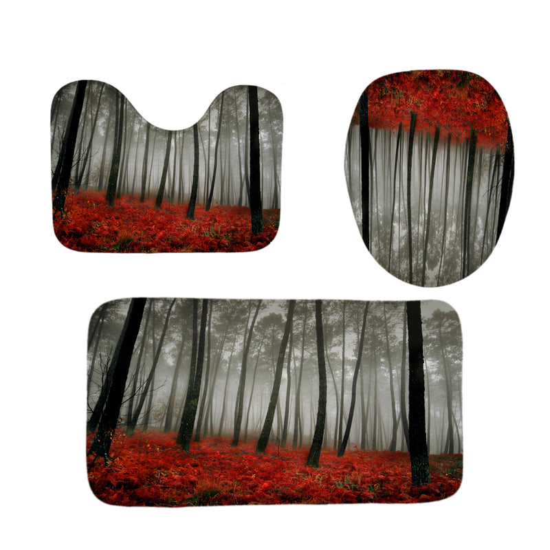 4 Pcs/Set Shower Curtain Waterproof Bathroom Bath Mat Rug Toilet Lid Cover Home