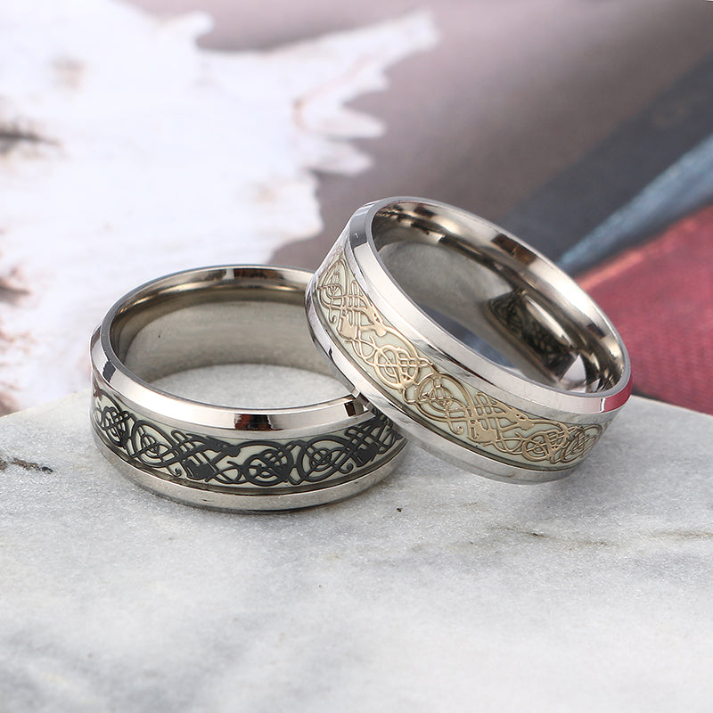 Fashion Luminous Stainless Steel Finger Ring Dragon Pattern Punk Gift for Men