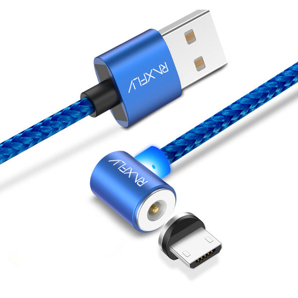 RAXFLY 90 Degree Reversible Micro USB LED Magnetic Braided Fast Charging Data Cable 1m