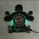 Motorcycles Skull Vinyl Record Wall Clock With LED Illumination Motorbike Biker Skull Wall Hanging Decorative Lighting