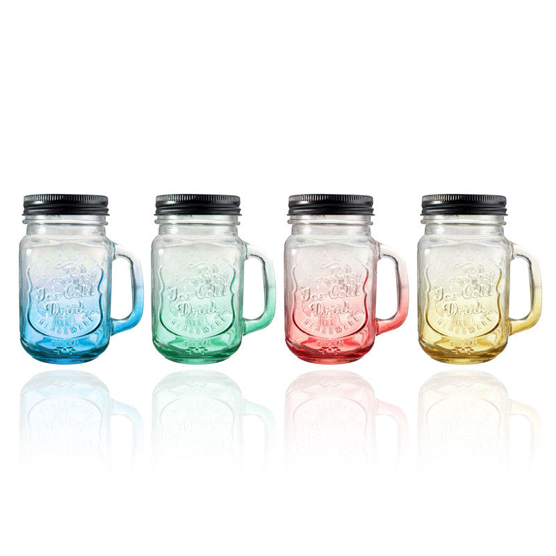 Fashion Graduated Color Glass Drinking Jar Cup Bottle 500ml