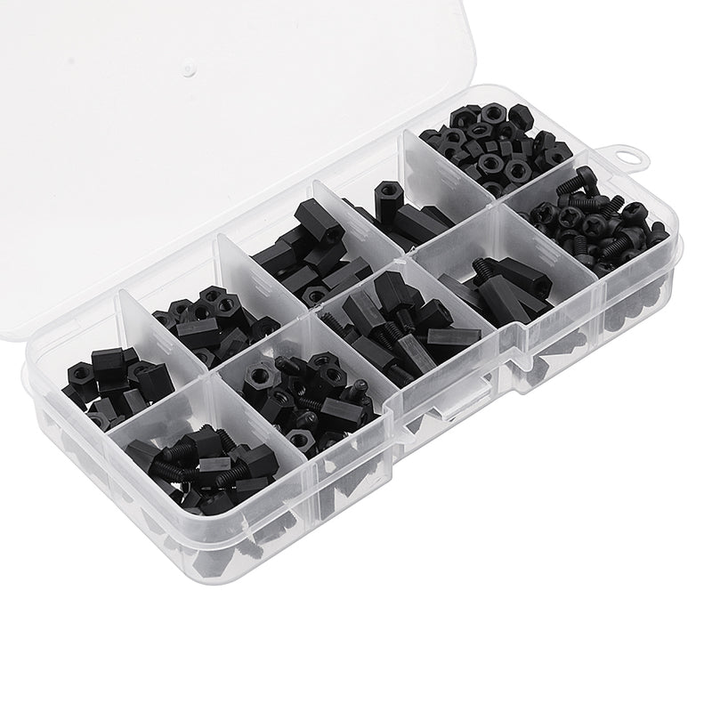 Suleve M3NH1 M3 Nylon Screw Black Hex Screw Nut Nylon PCB Standoff Assortment Kit 300pcs