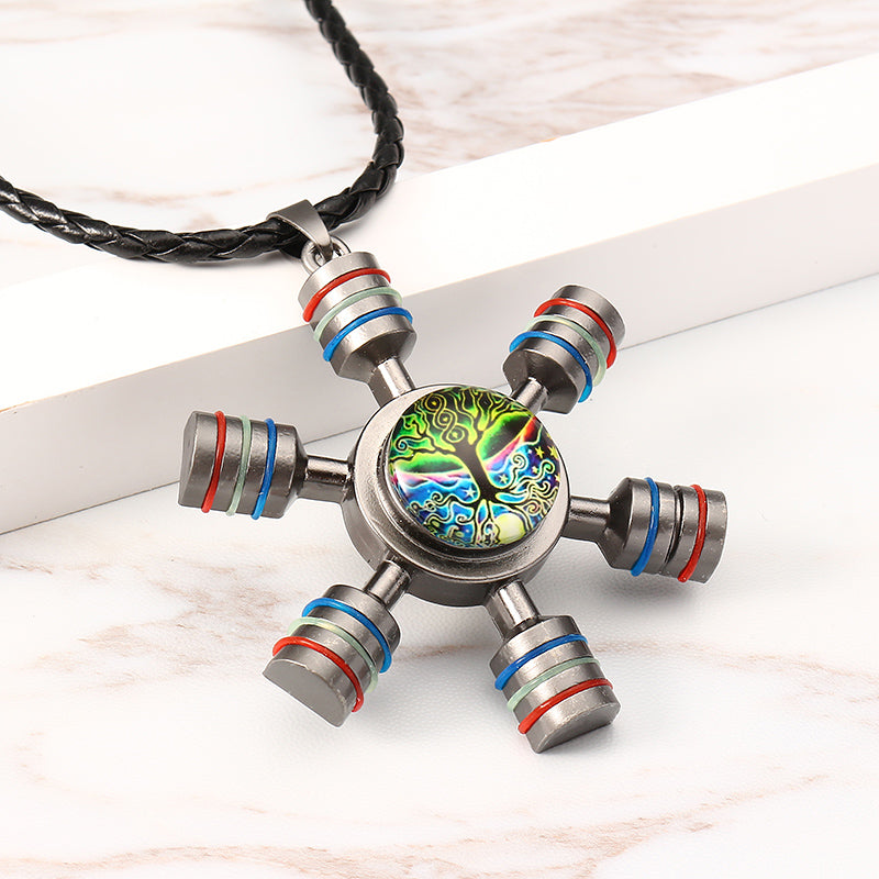 Unisex Fidget Spinner Pendant Necklace Tree of Life Chain for Women Men