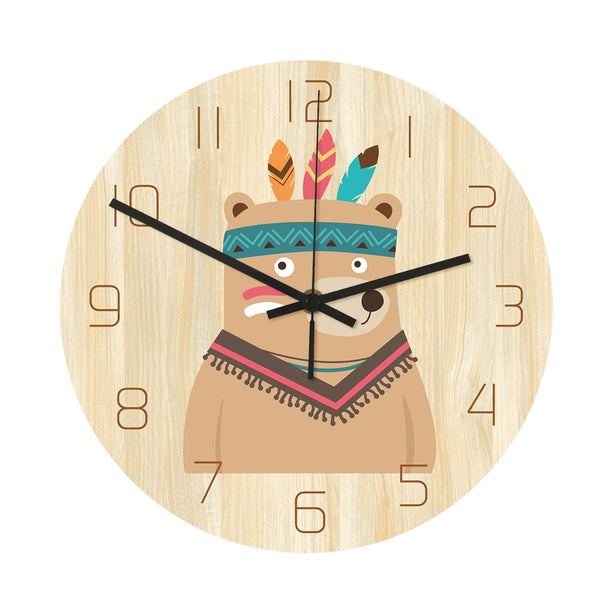 Loskii CC030 Creative Bear Pattern Wall Clock Mute Wall Clock Quartz Wall Clock For Home Office Decorations