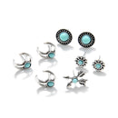 Ethnic Double Arrow Turquoise Earring Set Vintage Silver Hollow Moon Turquoise Stud Earrings