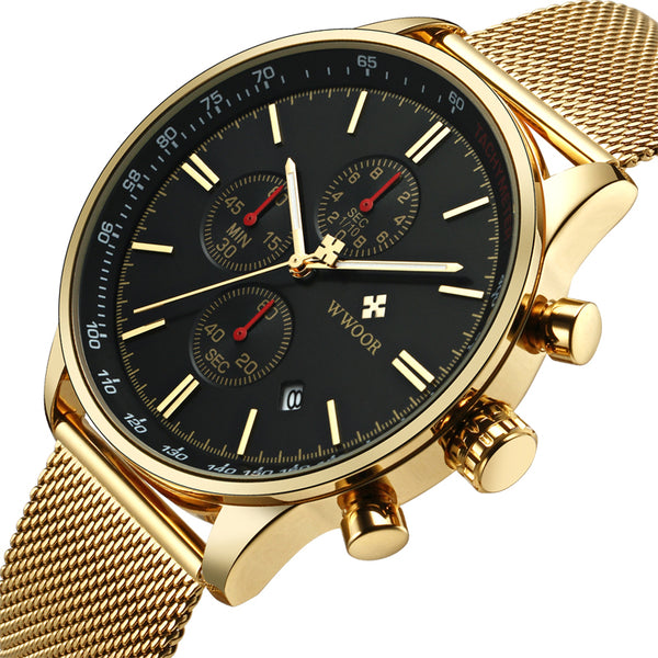 WWOOR 8862 5ATM Waterproof Chronograph Men Wrist Watch Full Steel Clock Quartz Watch