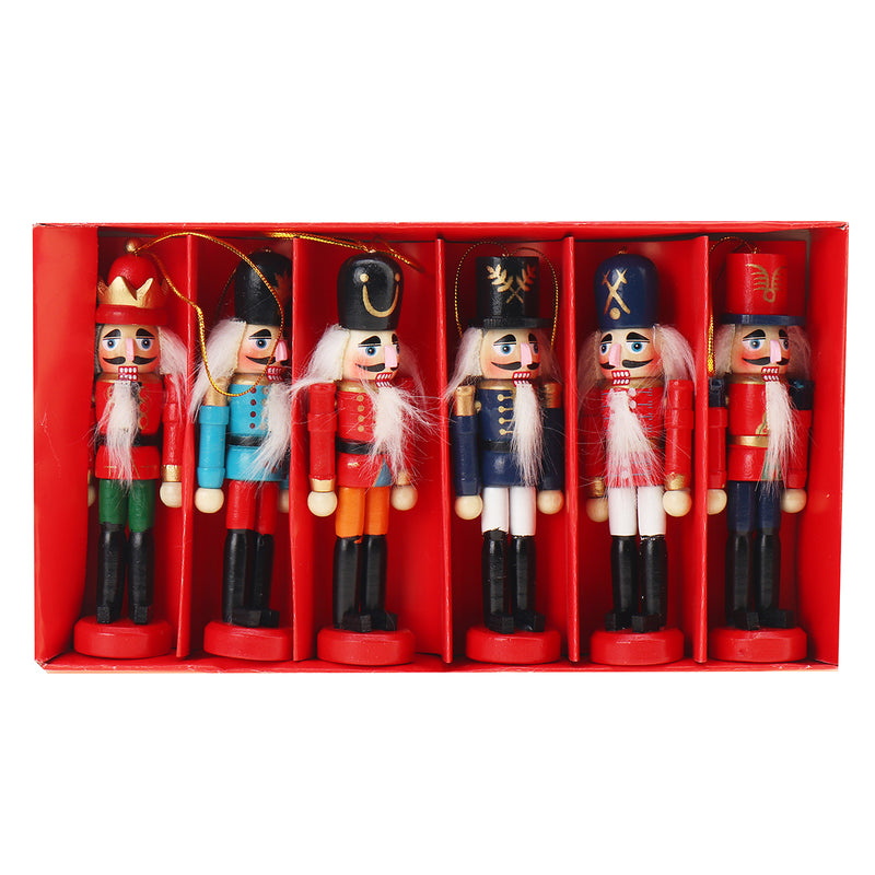 6pcs 12cm Wooden Nutcracker Doll Soldier Christmas Ornaments Xmas Gifts Decorations