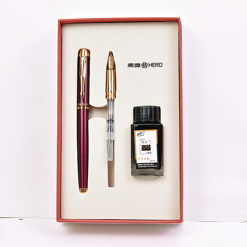 HERO 7006 Fountain Pen Metal Gift Box Set With A Etra Pen and Ink For Business Office School Students Supplies