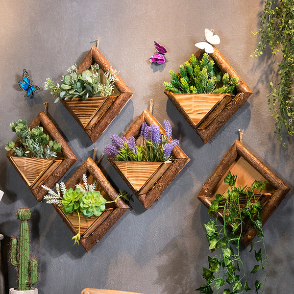 Wooden Wall Mounted Hanging Rack Storage Shelf DIY Plant Flower Decoration